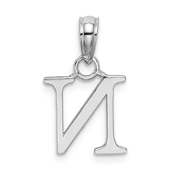 Rhodium Over 14k White Gold Polished Block Letter N Initial Pendant