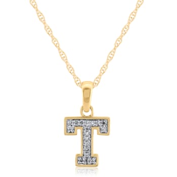 White Diamond Accent 10k Yellow Gold T Initial Pendant With 18” Rope Chain