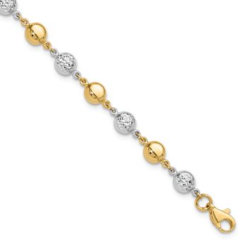 14k Yellow Gold and 14k White Gold Polished Diamond-Cut Puffed Circles Bracelet