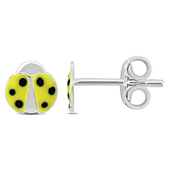 Children's Yellow Enamel Ladybug Stud Earrings in Sterling Silver