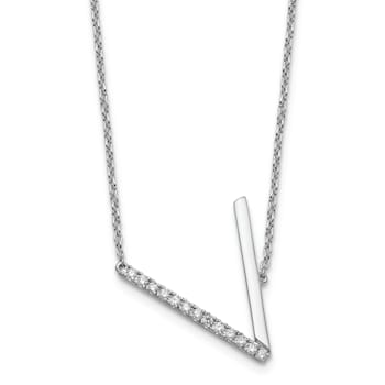 Rhodium Over 14k White Gold Sideways Diamond Initial V Pendant Cable
Link 18 Inch Necklace