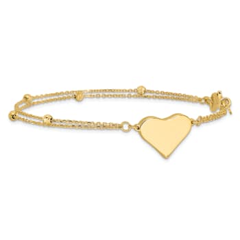14K Yellow Gold Polished and Diamond-cut Heart Beaded 2-Strand Bracelet