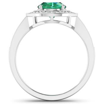 1.75ctw Green Emerald and Diamond 14K White Gold Halo Ring