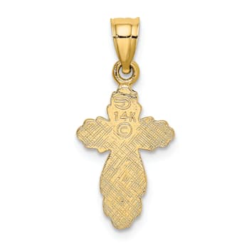 14k Yellow Gold Solid Polished and Textured Cross Pendant