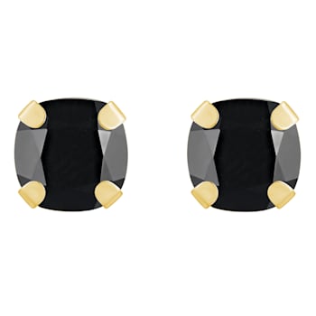 5mm Cushion Black Onyx 10k Yellow Gold Stud Earrings