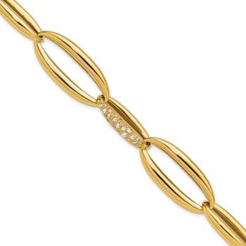 18K Yellow Gold Diamond Polished Oval Link 8-inch Bracelet 0.6ctw