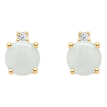 4mm Round Opal with Diamond Accents 14k Yellow Gold Stud Earrings