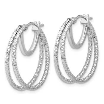 Rhodium Over 14k White Gold Polished and Textured 15/16" Double
Circle Hoop Earrings