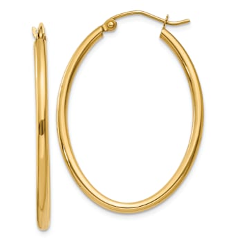 14k Yellow Gold 1 5/16" Polished Oval Hoop Earrings