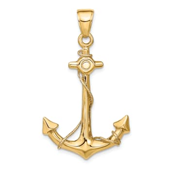 14k Yellow Gold 3D Anchor with Rope Pendant