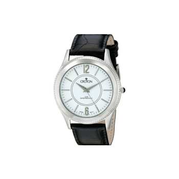 CROTON Women's Stainless Steel "Heritage" Silver Tone Watch
with Leather Strap