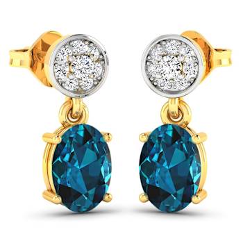 1.40ctw 14K Yellow Gold London Blue Topaz  and White Diamond Halo Earrings