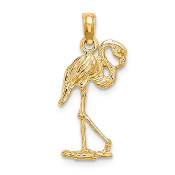 10K Yellow Gold 3D Textured Flamingo with Head Up Charm