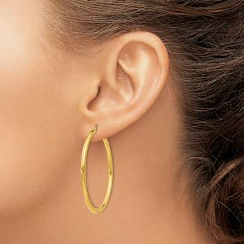 14k Yellow Gold 1 3/16" Polished Tube Hoop Earrings