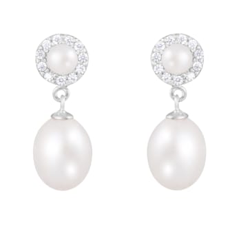 4-8.5 White Cultured Freshwater Pearl and Cubic Zirconia Rhodium Over
Sterling Silver Earrings