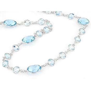 12X10mm Oval 6 mm Round Blue Topaz Sterling Silver Necklace 50ctw