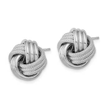 Rhodium Over 14k White Gold 12.5mm Polished Textured Love Knot Stud Earrings