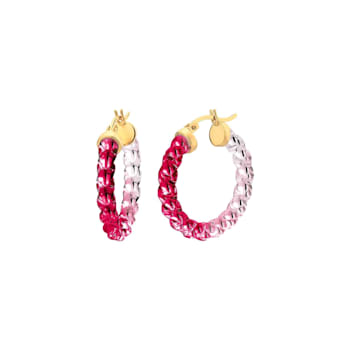 14K Yellow Gold Over Sterling Silver Painted Mini Rope Hoops in Red