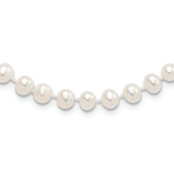 Rhodium Over Sterling Silver 5-6mm FWC Pearl with 2-inch Extensions Kids Necklace