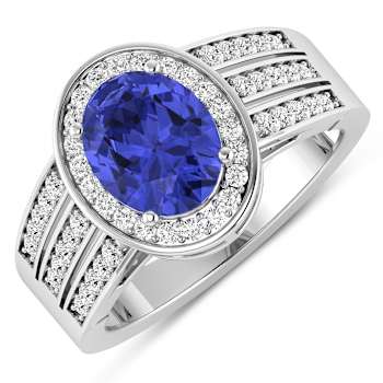 1.85ctw Violet Tanzanite and Diamond 14K White Gold Halo Ring