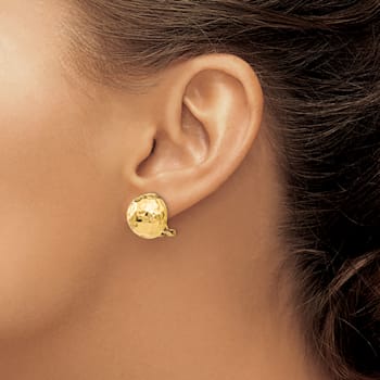 14k Yellow Gold 14mm Hammered Non-pierced Stud Earrings