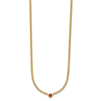 14K Yellow Gold Ruby Curb 18 inch Necklace