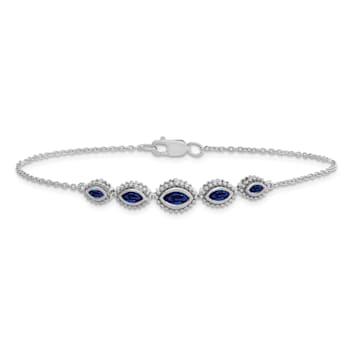 Rhodium Over 14k White Gold Marquise Sapphire Bracelet