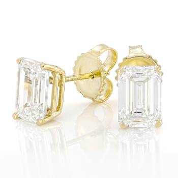 Lab-Grown Diamond Emerald-Cut Stud Earrings In 14K Gold 3.00ctw
