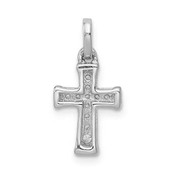 Rhodium Over 14k White Gold Small Diamond Latin Cross Pendant