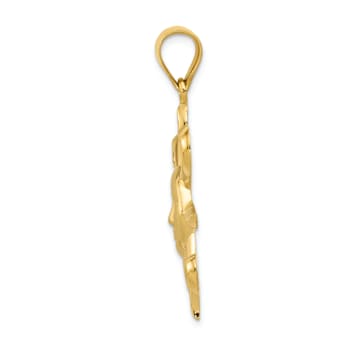 14k Yellow Gold Satin and Polished Sun Pendant