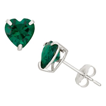 Lab Created Emerald Heart Shape 10K White Gold Stud Earrings, 1.3ctw