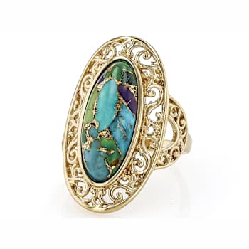 Multi-Color Blended Turquoise Oval Solitaire Ring In 18K Gold Over
Sterling Silver 20x8mm