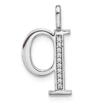 14K White Gold Diamond Lower Case Letter Q Initial Pendant