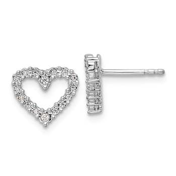 Rhodium Over 14k White Gold Diamond Heart Stud Earrings