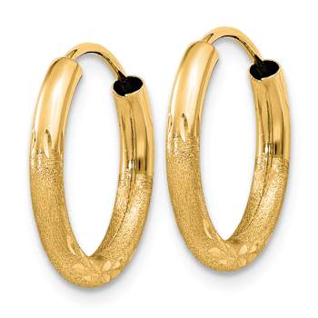 14k Yellow Gold 9/16" Satin Diamond-Cut Endless Hoop Earrings