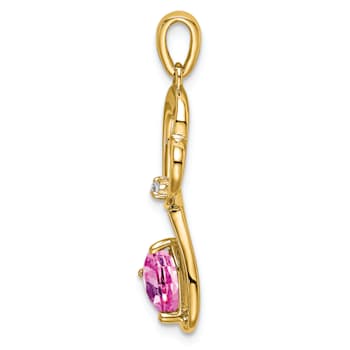 14k Yellow Gold Lab Created Pink Sapphire and Diamond Heart Pendant