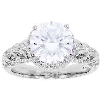 Sparkling Moissanite Halo Ring In Platinum-Enhanced Sterling Silver