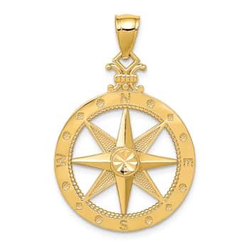 14K Yellow Gold Diamond-cut Polished Compass Pendant