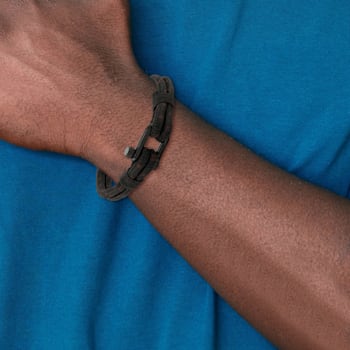 Black Woven Nylon Cotton and Stainless Steel Polished IP Plated Bracelet