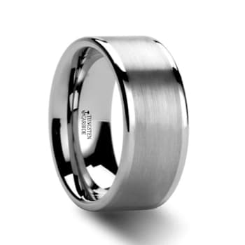 AIRES Flat Brush Finish Center Polished Edges Tungsten Carbide Ring 10mm