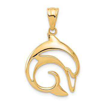 14k Yellow Gold Polished Cut Out Dolphin Pendant