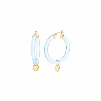 14K Yellow Gold Over Sterling Silver Acrylic Mini Heart Charm Hoop
Earrings in Pastel Blue