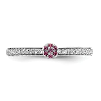 14K White Gold Stackable Expressions Rhodolite and Diamond Ring 0.075ctw