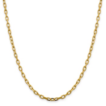 14K Yellow Gold 3.7mm Semi-solid Diamond-cut Open Link Cable Chain Necklace