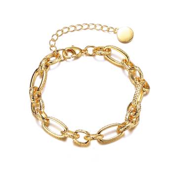 Pave CZ Link Chain Bracelet In 14K Gold Over Brass