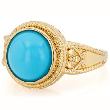 Turquoise Round Solitaire Ring In 18K Gold Over Sterling Silver 11mm