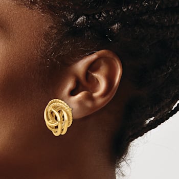 14k Yellow Gold 13mm Textured Love Knot Stud Earrings