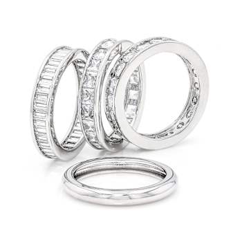 CZ Set Of 4 Stackable Band Rings In Rhodium Over Brass 10.82ctw
