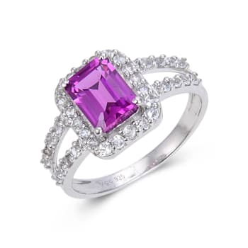 Lab Created Purple Sapphire and White Topaz Sterling Silver Halo with
Split Shank Ring, 2.96ctw