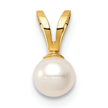 14k Yellow Gold 4-5mm White Near Round Freshwater Cultured Pearl Pendant